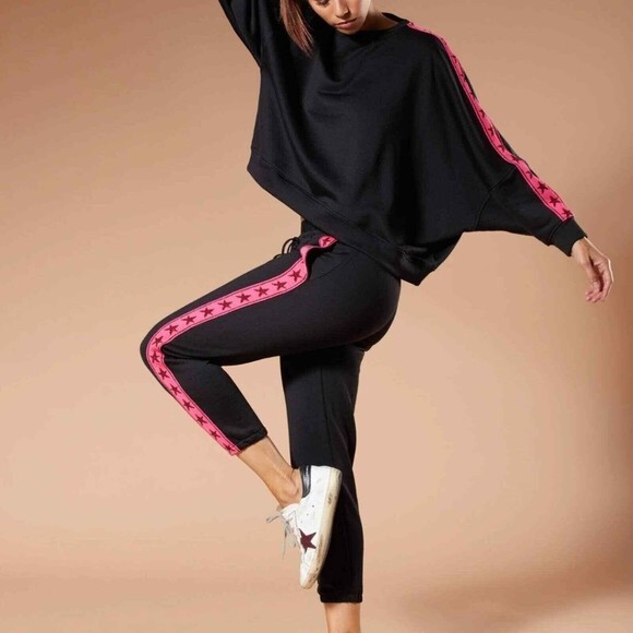 Revolve NEW Koral Activewear Napo Valo Sweatpant Pink Stars Strip Crop Small S - Picture 2 of 10